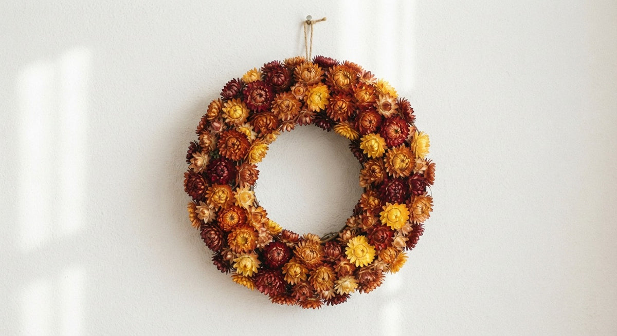 Golden Autumn Strawflower Wreath